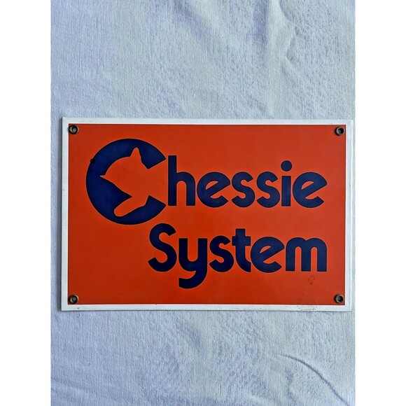 VINTAGE CHESSIE SYSTEM PORCELAIN SIGN OLD TRAIN RAILROAD ENGINEERS TRACK GAS OIL - Picture 1 of 2